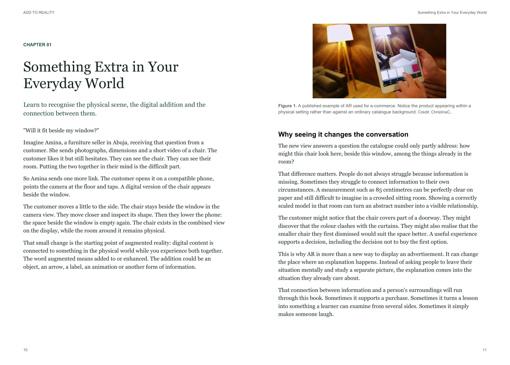 Chapter 1, Something Extra in Your Everyday World, with a photo of a digital chair placed in a room