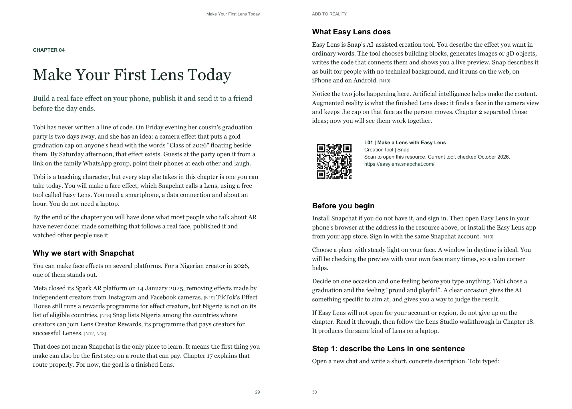 Chapter 4, Make Your First Lens Today, with the Easy Lens QR code