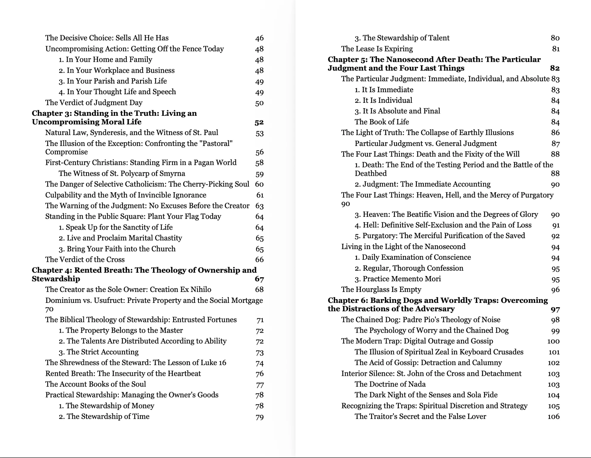 Table of contents: Chapters 2 to 6
