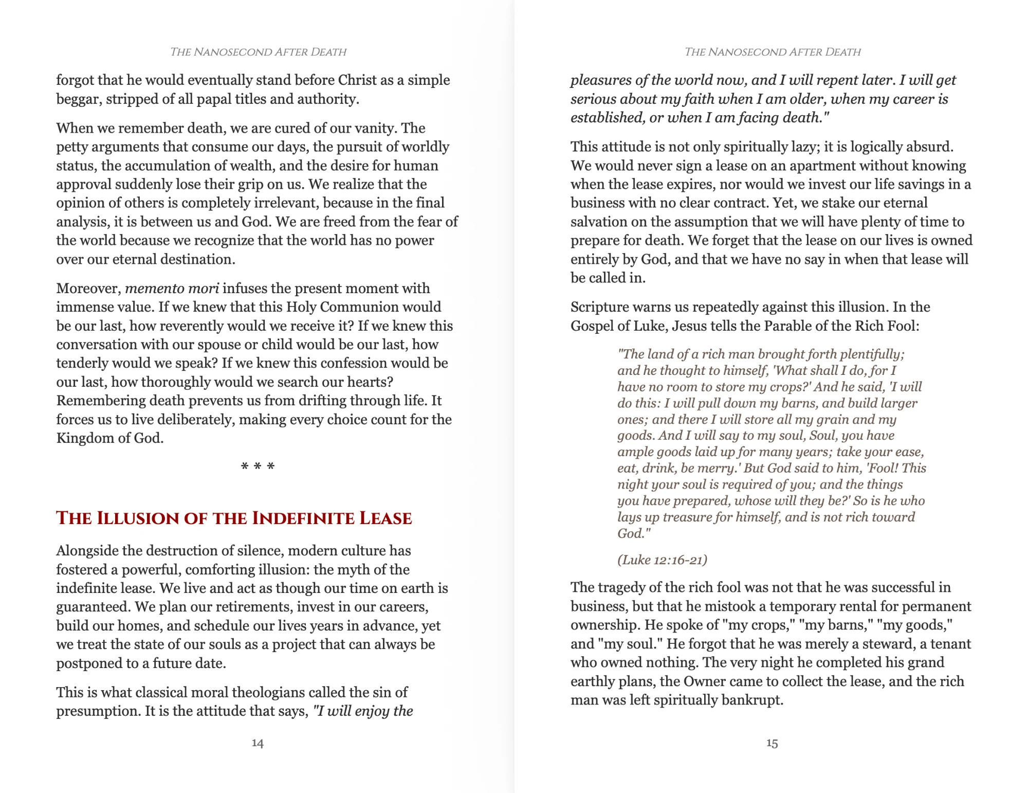 Introduction pages on the illusion of the indefinite lease and the Parable of the Rich Fool
