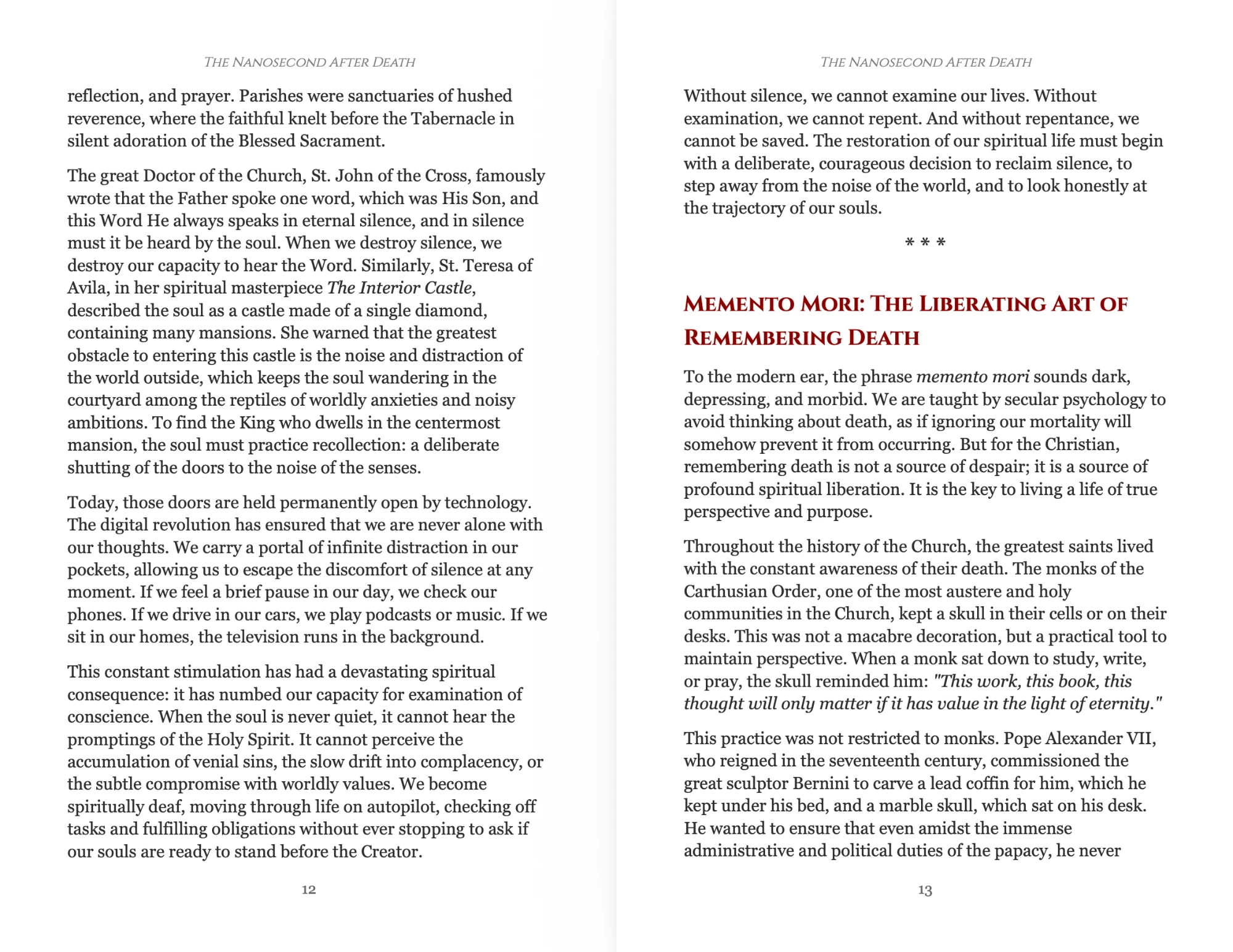 Introduction pages on silence and memento mori
