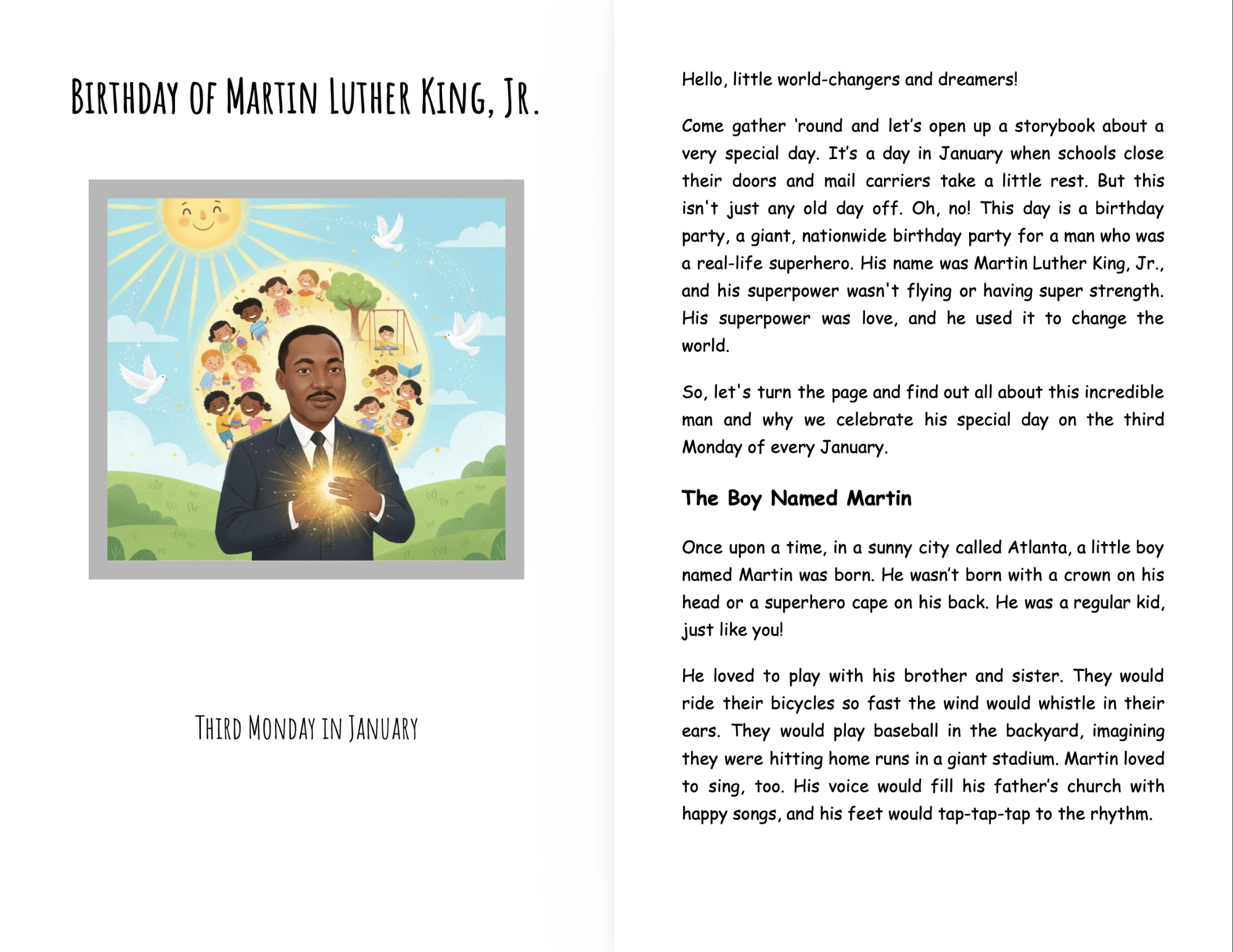 Birthday of Martin Luther King, Jr. chapter opening pages