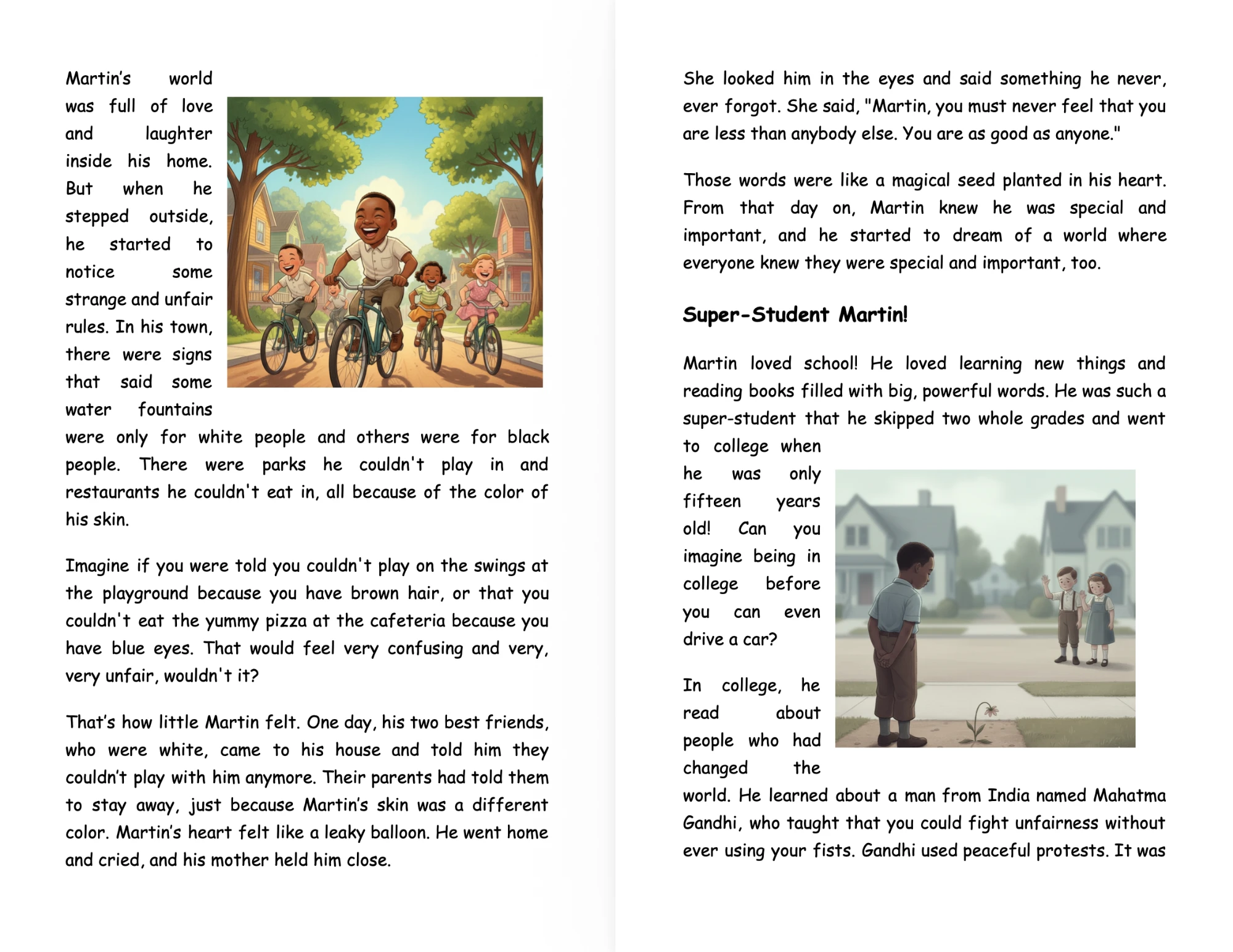 Story pages about young Martin Luther King, Jr. growing up in Atlanta