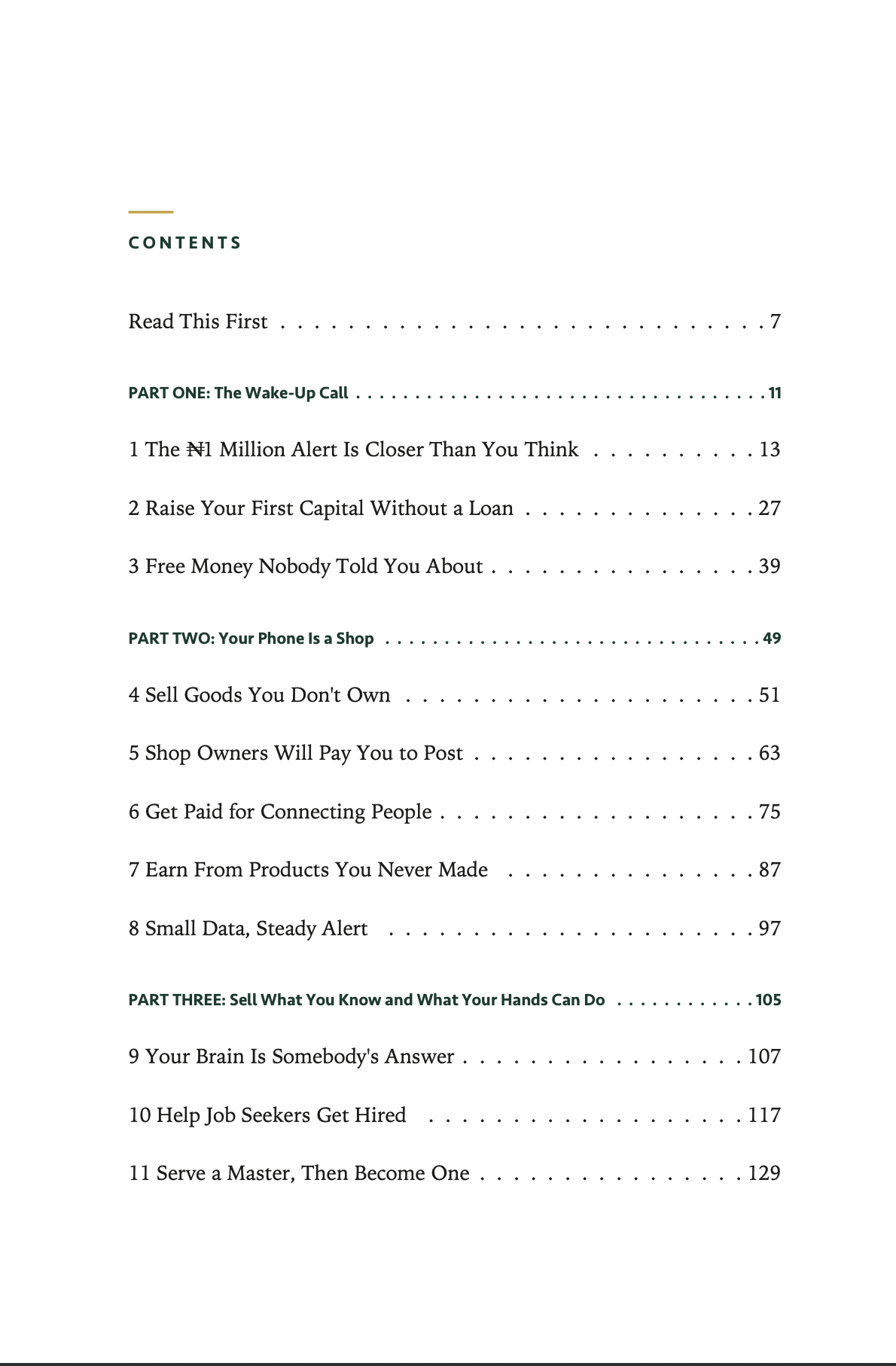 Table of contents: Read This First to Chapter 11