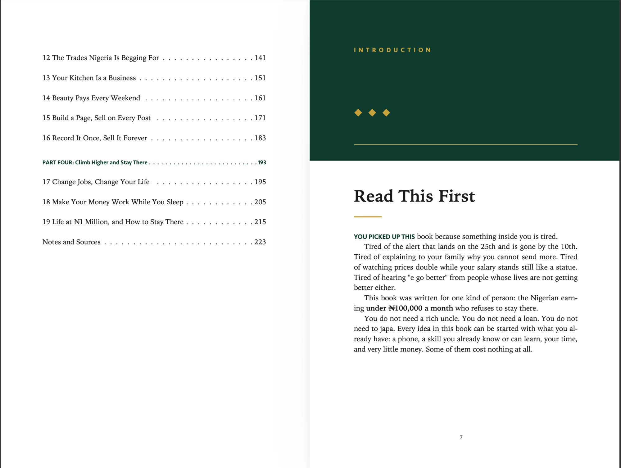 Table of contents: Chapters 12 to 19, and the opening of Read This First