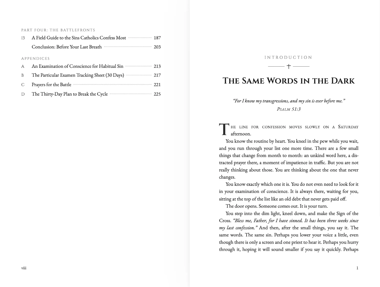 Table of contents: Part Four and the Appendices, and the opening page of the Introduction, The Same Words in the Dark