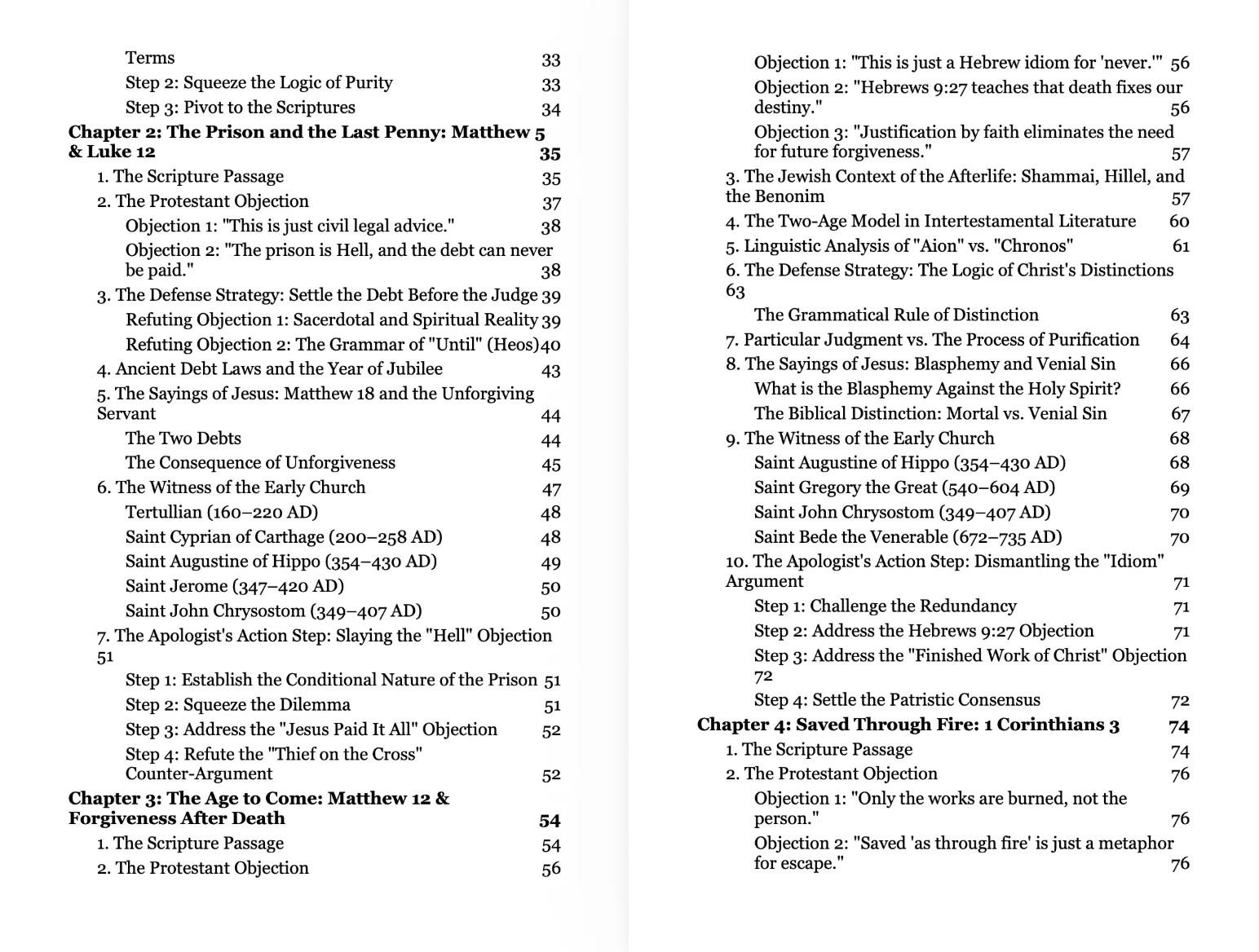 Table of contents: Chapters 1 to 4