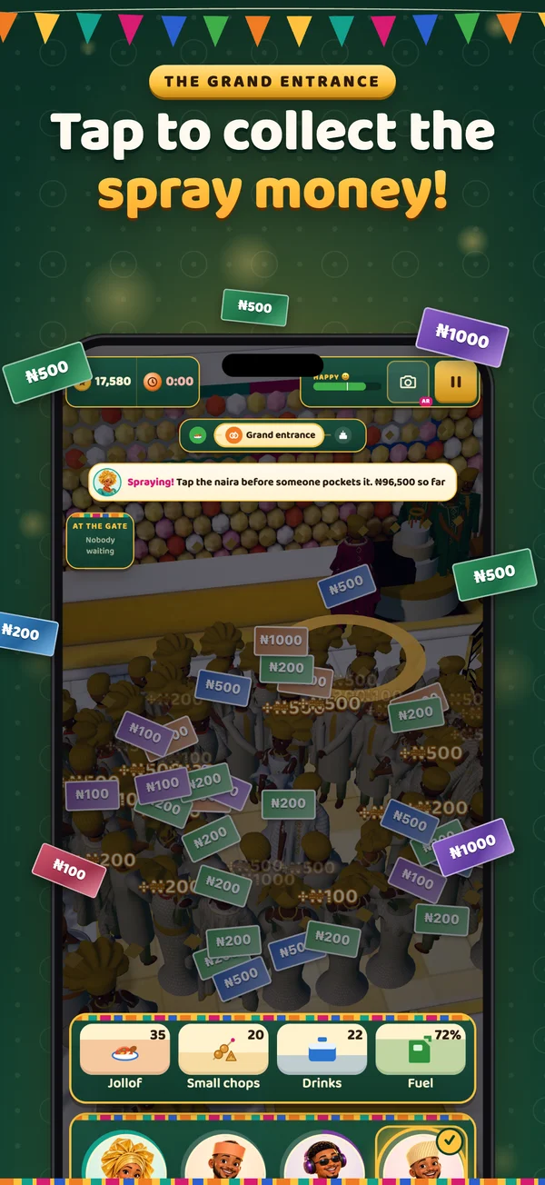 The grand entrance: tap to collect the spray money